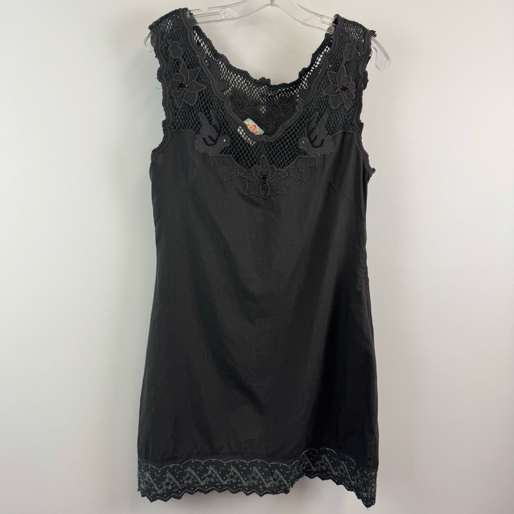 Free People Woven Lace Beaded Dress Dark Gray/Green Women's Sz. Small